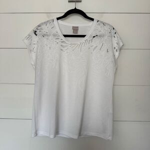 Chico’s Women’s 1 White Lace Short Sleeve Tee Blouse